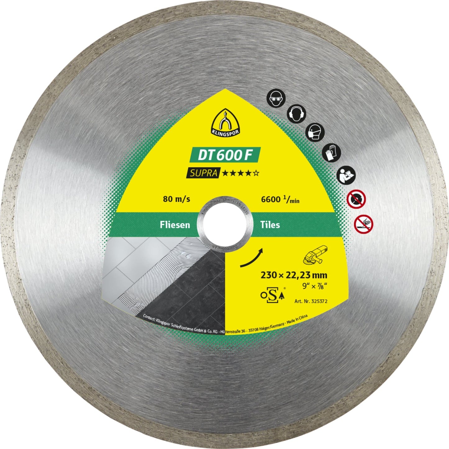 Disc diamantat, continuu, pentru debitare placi ceramice, DT 600 F Supra, 180 x 22.23 x 1.6 mm