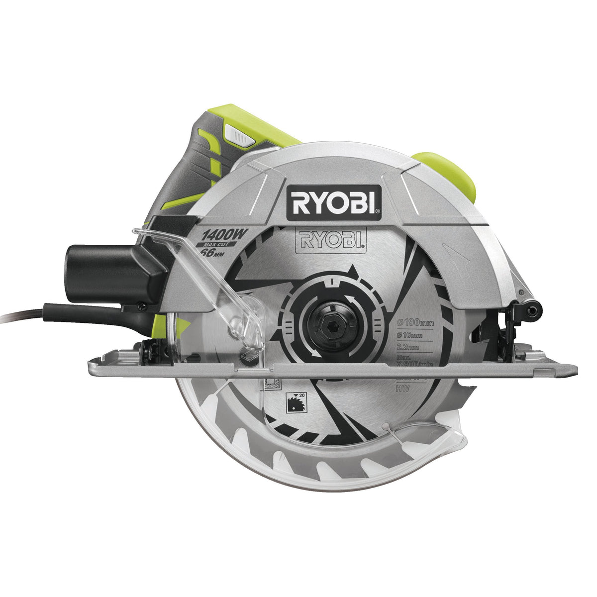 RCS1400-G - Circular saw 1400W, disc 190 x 16 mm, depth of cut up to 66 mm, 1 x 20-tooth TCT blade, key, carton
