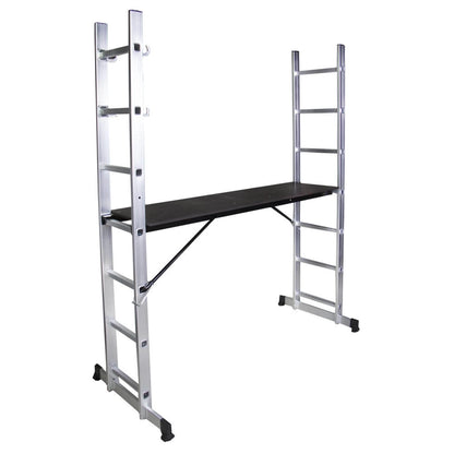 Schela cu scara dubla aluminiu BISONTE STR0507 inaltime maxima 1.96 m, lungime 1.60 m