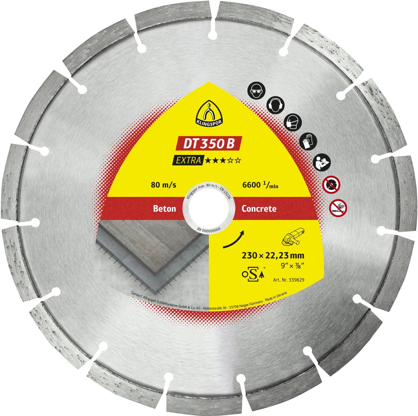 Disc diamantat segmentat, pentru taiere beton, DT 350 B Extra, 125 x 22.23 x 2.4 mm