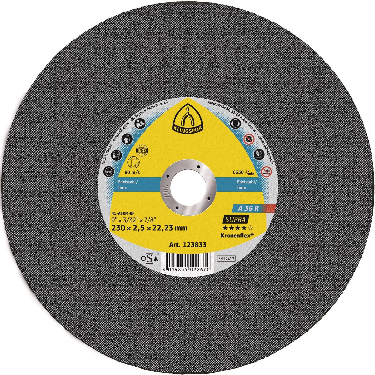Disc debitare inox, A 36 R Supra, 230 x 22.23 x 2.5 mm