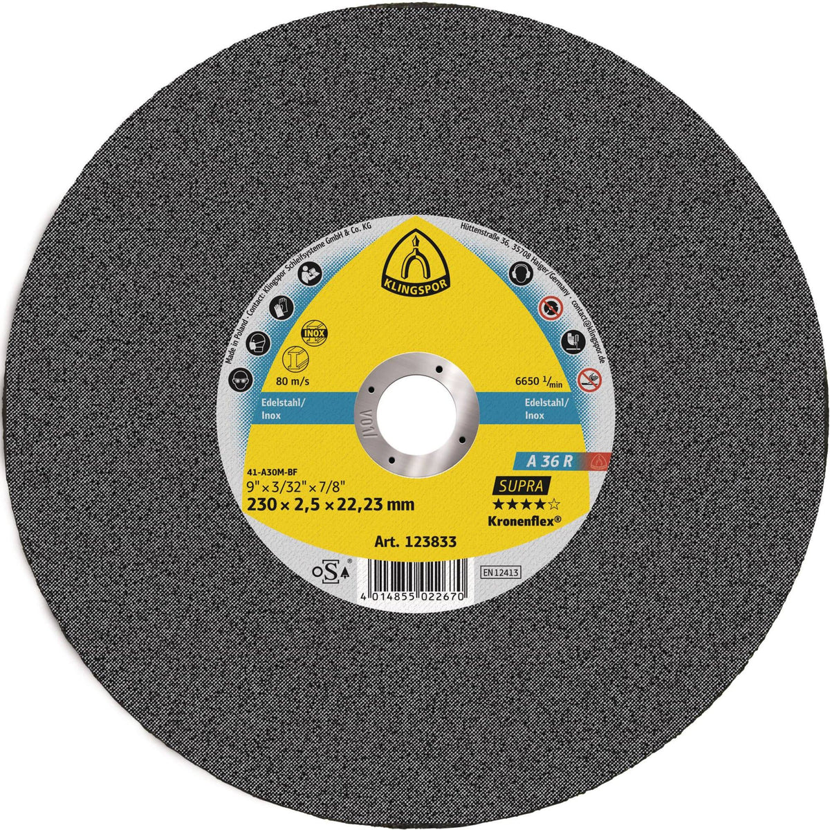 Disc debitare inox, A 36 R Supra, 230 x 22.23 x 2.5 mm